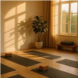 Sunlit yoga room interior